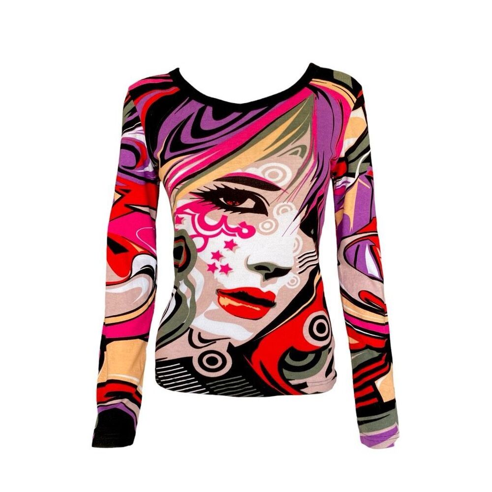 euro vintage all-over face print top